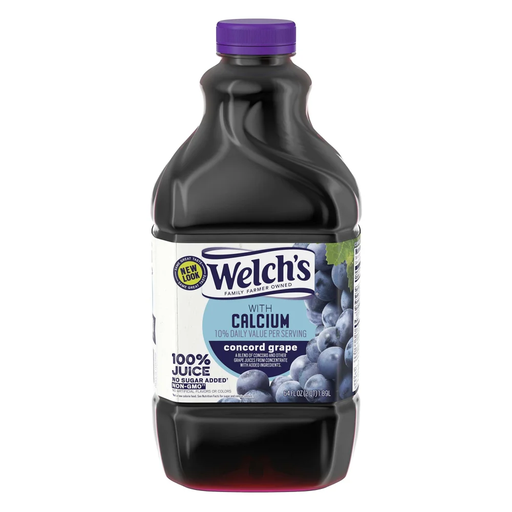 Welch's 100% Juice, Concord Grape with Calcium, No Sugar Added, 64 Ounce Bottles (Pack of 8)
