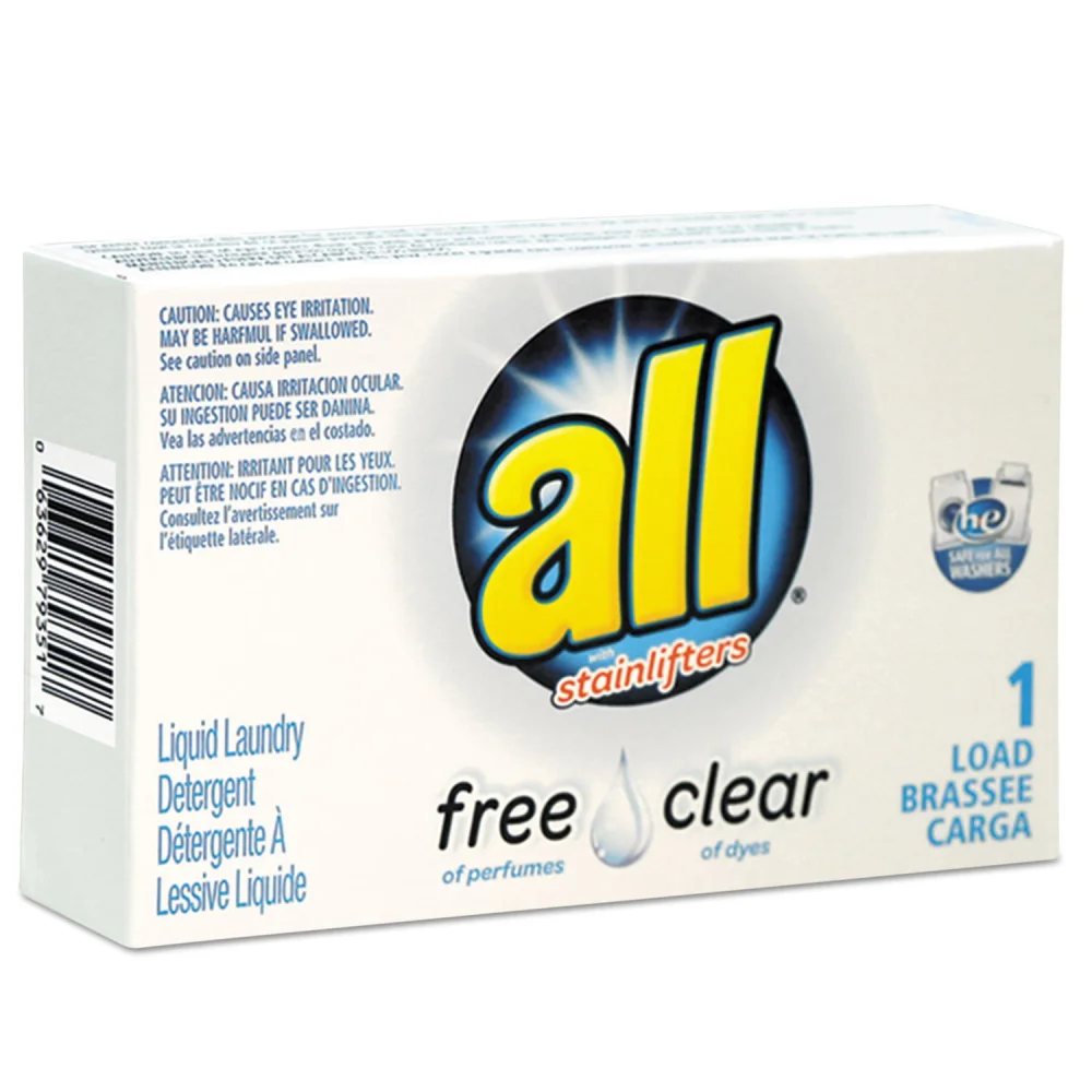 All 2979351 Free Clear He Liquid Laundry Detergent, Unscented, 1.6 Oz Vend-Box, 100/Carton (Ven2979351)