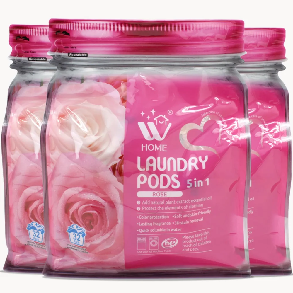 Natural Solution 5-in-1 Laundry Pods, Total 96 Count, Ultra Concentrate with Powerful Stain Lifter Technology, Fabric Softener With Rose Extracts, Detergent Pods, 32 Count/Each (Pack of 3)
