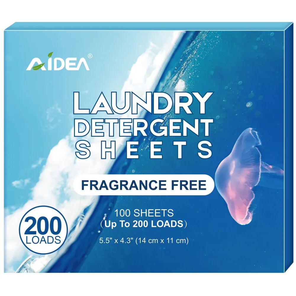 AIDEA Laundry Detergent Sheets, Unscented-(200 Loads) 100 Sheets, Laundry Sheets Detergent, No Plastic Jug, Lightweight & Easy To Use For Travel, Apartments, Dorms