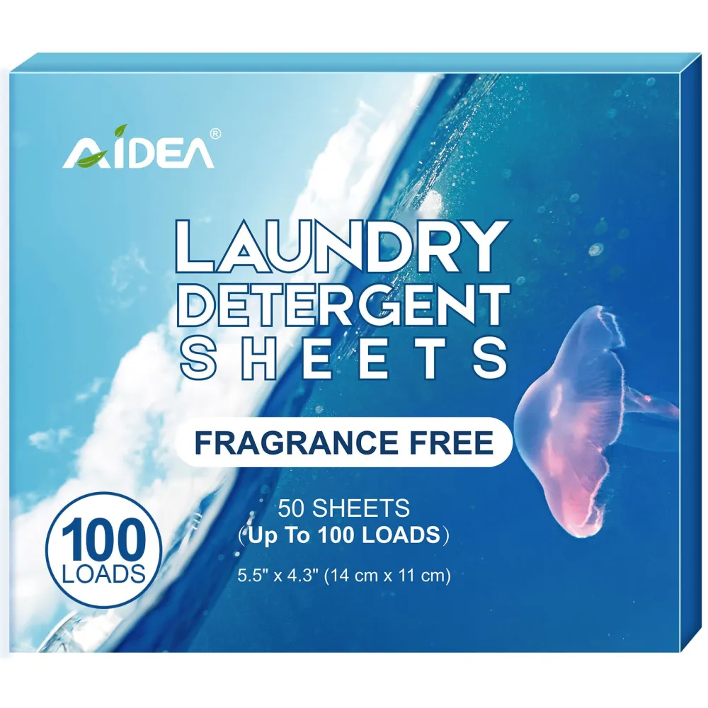 AIDEA Laundry Detergent Sheets, Unscented-(100 Loads) 50 Sheets, Laundry Sheets Detergent, No Plastic Jug, Lightweight & Easy To Use For Travel, Apartments, Dorms