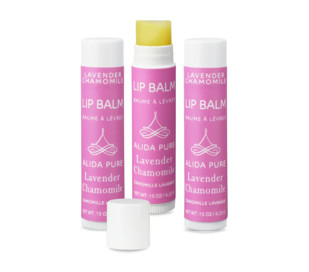 Lavender Chamomile Lip Balm Collection, Vegan Lip Balm Set, Beeswax Free, with Avocado Oil, Organic Jojoba Oil, and Vitamin E, Natural Moisturizer for Dry, Chapped Lips, 3 Tube Set