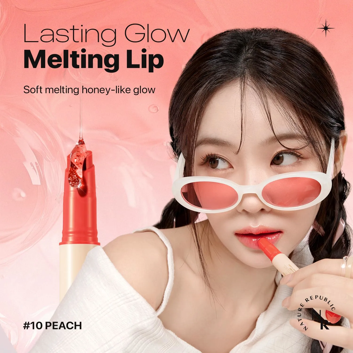 Nature Republic HONEY MELTING LIP (10 PEACH) SOFT LIP STICK, korean lip, Lip Gloss, Glow lip, glossy, lip balm, lip crayon, jelly gloss, lip pen, tint gloss, sheer lip, korean make up