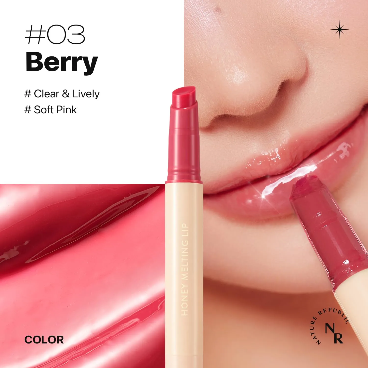 Nature Republic HONEY MELTING LIP (03 BERRY) SOFT LIP STICK, korean lip, Lip Gloss, Glow lip, glossy, lip balm, lip crayon, jelly gloss, lip pen, tint gloss, sheer lip, korean make up