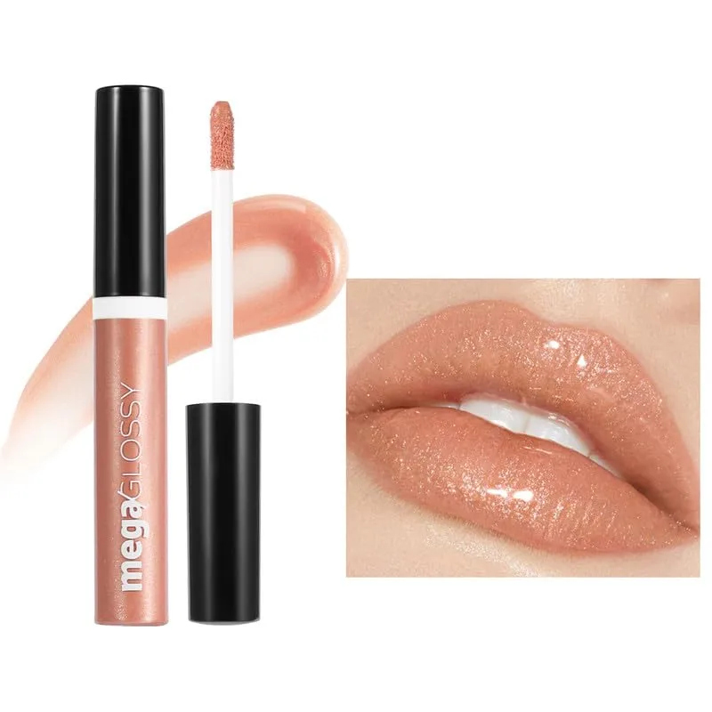 Mega Glossy for Women, 8 Shades Ultra High Shine Glosses Glitter Liquid Shimmer Lip Gloss Glaze, Moisturizing, Non-Sticky Glossy Finish, Long-Lasting Shine & Fuller-Looking Lip Makeup, 02