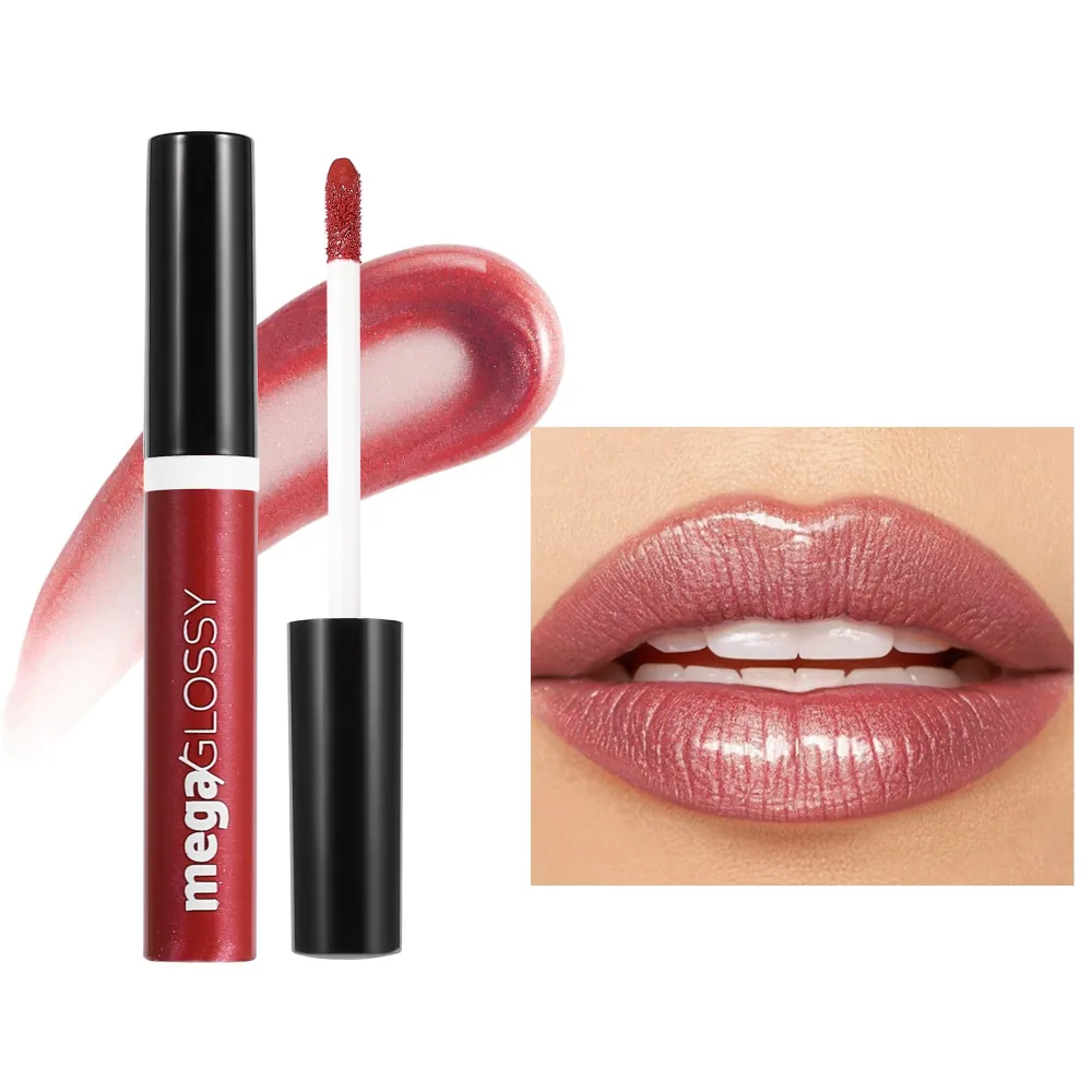 Mega Glossy Lip Gloss for Women, Ultra High Shine Glosses Pearl Shimmer Liquid Shimmer Lip Oil, Moisturizing, Non-Sticky Glossy Finish, Long-Lasting Matte Metallic Lip Glaze Makeup, 07