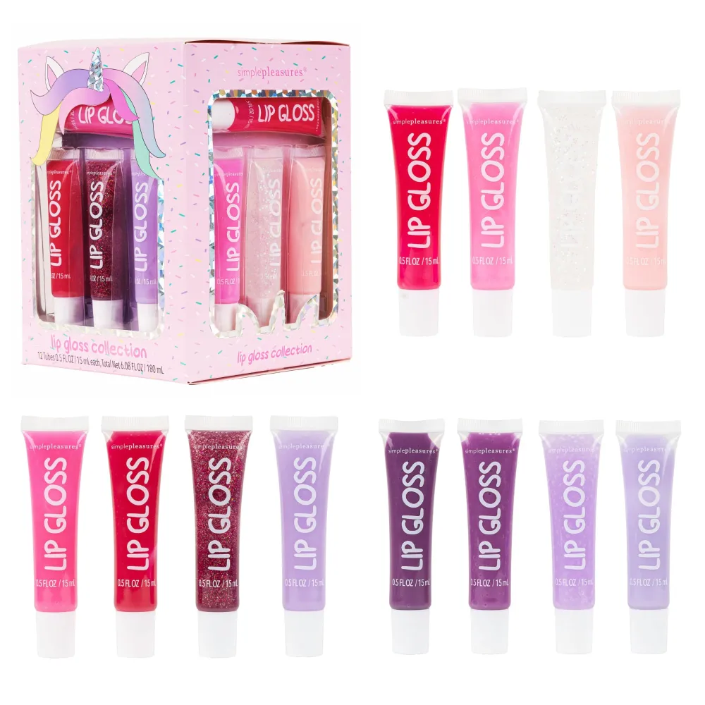 VOTUM Unicorn Lip Gloss Gift set Set, 12Pcs Assorted Flavors Moisturizing Shimmer Glossy Lip Party Favor Make-up for Kids and Teens Ages 5+