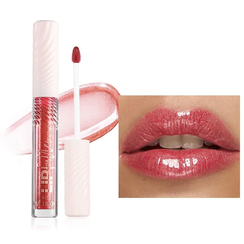 Hyaluronic Acid Lip Gloss, Moisturizing Hydrating Lip Glow Oil High Pigmented Lip Gloss Plump Long-Lasting Pink Lipstick High Shine Lip Gloss Natural Sheer Vegan Tinted Lip Gloss(07#)
