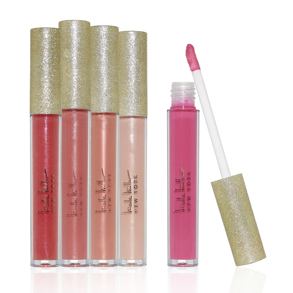 Nicole Miller Lip Gloss Collection Shimmery Glosses for Women and Girls Long Lasting Color Set with Rich Varied Colors, Navy & Gold, 5 Count (Pack of 1)