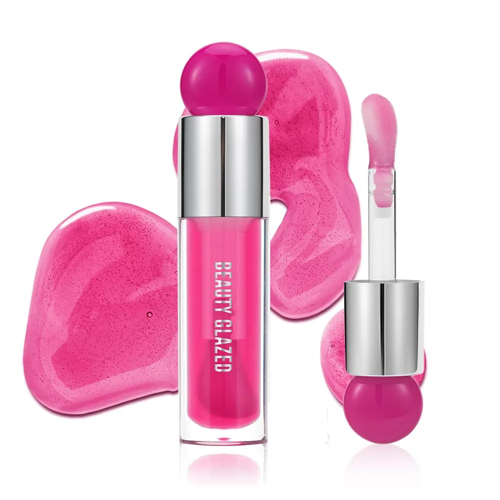 Beauty Glazed Color Variety Non-Sticky Ultra-Hydrating & Nourishing Lip Oil, Smooth Glossy Finish Luxurious Lip Glow Oil, Shiny and Vegan Tinted Lip Gloss, Big Brush Applicator (103# BERRY)