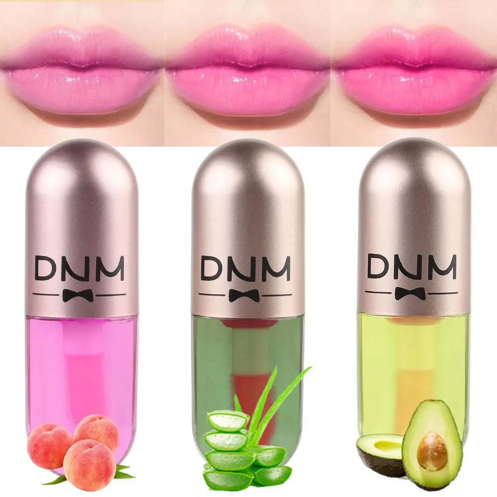 evpct 3Pcs Peach Aloe Vera Avocado Mini Clear Color Changing Lip Oil Tinted Lip Gloss Set for Women Girls Lip Balm Tint Stain Glaze Pack Lipstick Magic labiales magicos brillos para labios