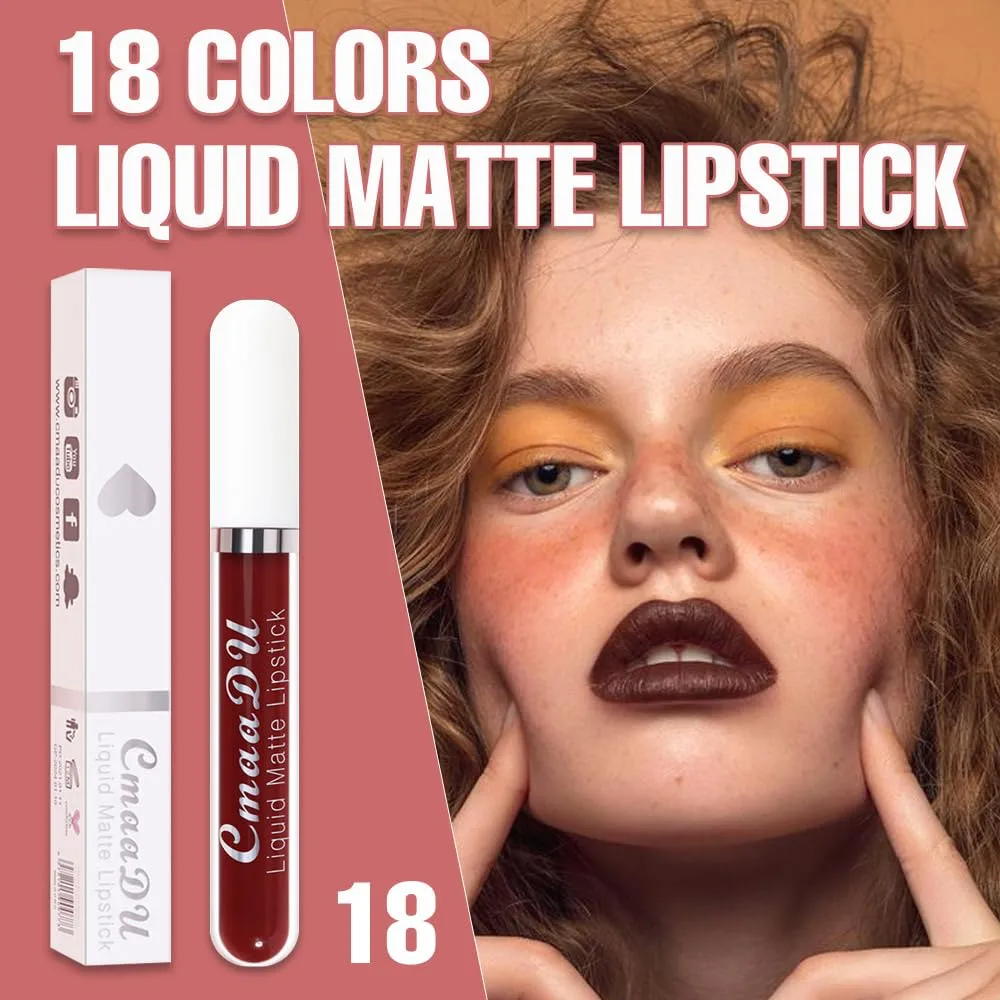 evpct CmaaDu 1Pcs Deep Red Liquid Matte Lipstick Lipgloss Set for Women, labiales mate 24 horas originales matte larga duracion 24 Hour Lipstick Lip Stains Long Lasting Waterproof 24, 18#