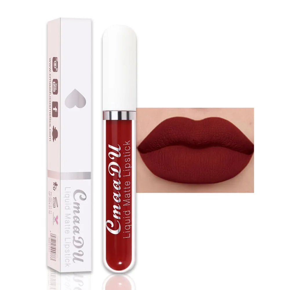 evpct CmaaDu 1Pcs Dark Red Liquid Matte Lipstick Lipgloss Set for Women, labiales mate 24 horas originales matte larga duracion 24 Hour Lipstick Lip Stains Long Lasting Waterproof 24, 16#