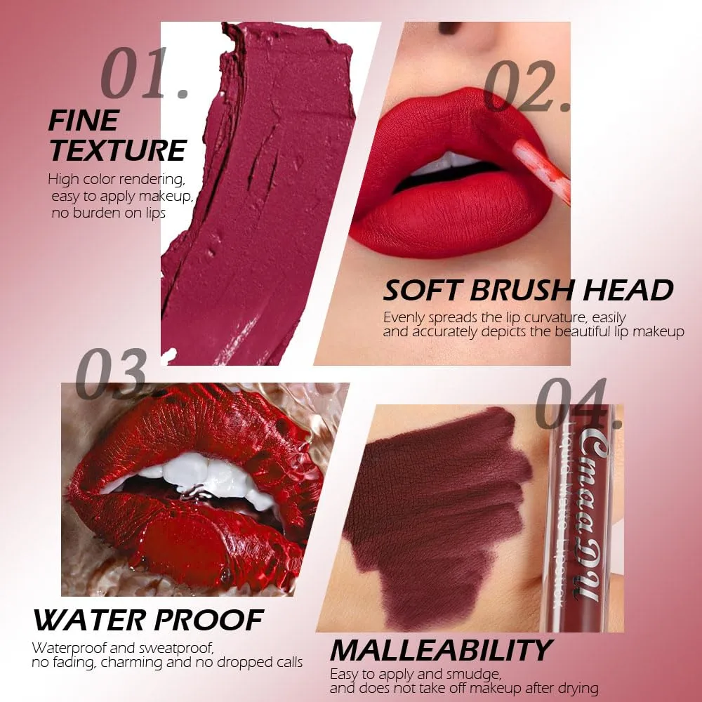 evpct CmaaDu 1Pcs Dark Red Liquid Matte Lipstick Lipgloss Set for Women, labiales mate 24 horas originales matte larga duracion 24 Hour Lipstick Lip Stains Long Lasting Waterproof 24, 16#