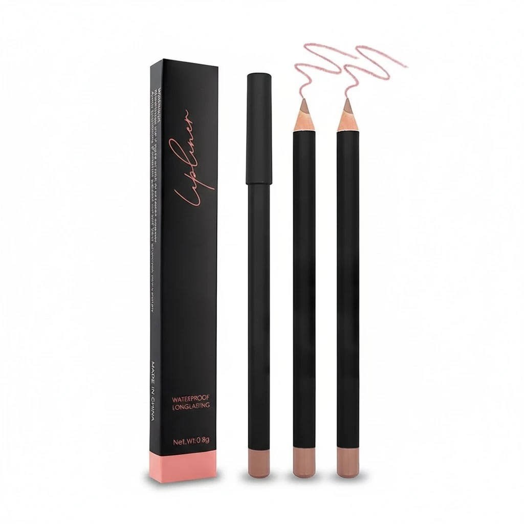 2 Pcs Natural Nude Brown Beige Colors Lip Liner Lipstick Pencils Set for Daily Makeup,Easy to Apply & Remove,Waterproof