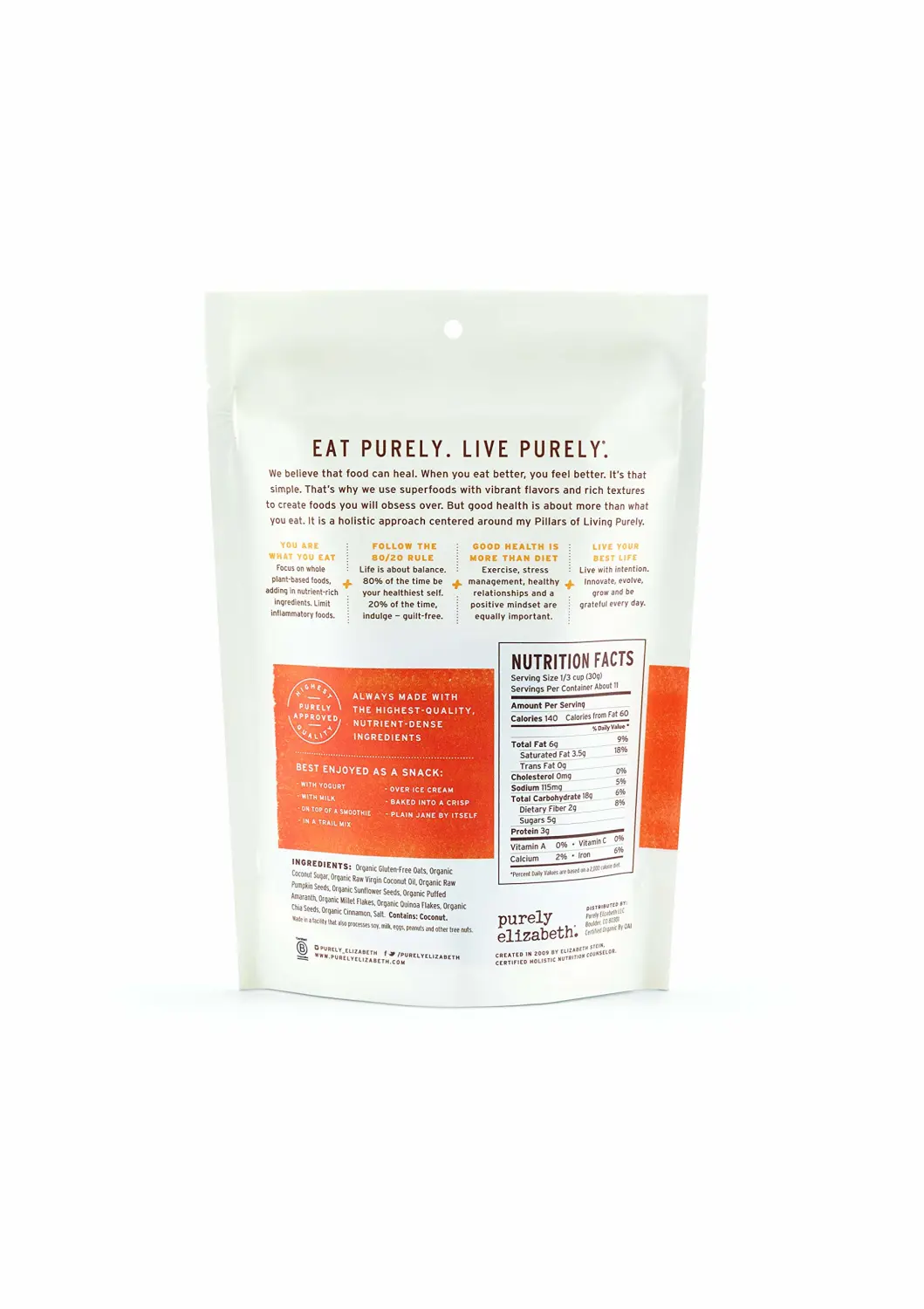 Purely Elizabeth Ancient Grain Granola - Gluten-free, Vegan & Non-GMO | Certified Organic | Baked with Coconut Oil | Pumpkin Cinnamon - 12oz