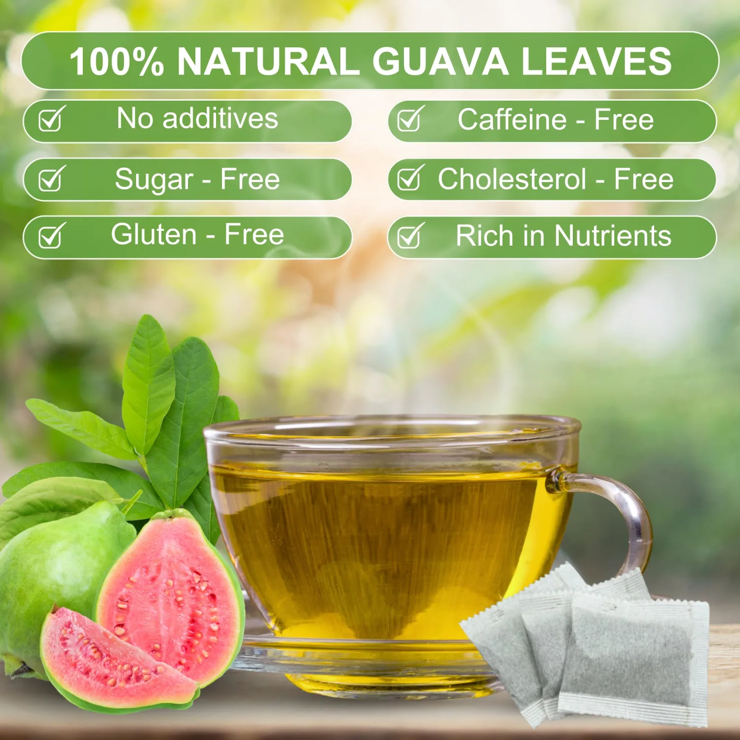 BOTAMONY Premium 100 Guava Leaf Tea Bags, 100% Natural Pure Organic Guava Leaves Herbal Tea | Boost Immunity & Rich in Antioxidants | Handmade Non-GMO Sugar/Caffeine/Gluten Free