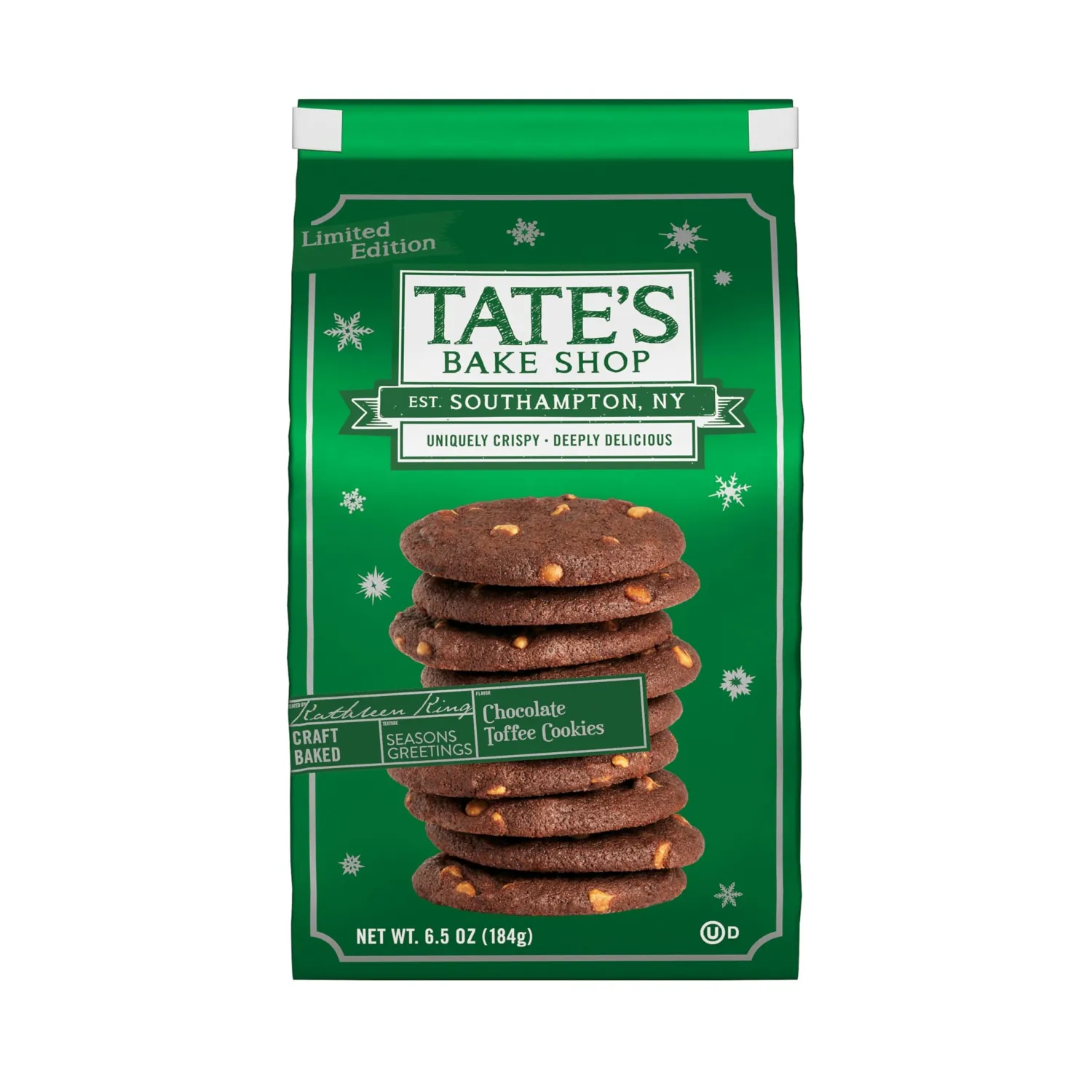 Tate's Bake Shop Chocolate Toffee Cookies, Limited Edition Holiday Cookies, 6.5 oz