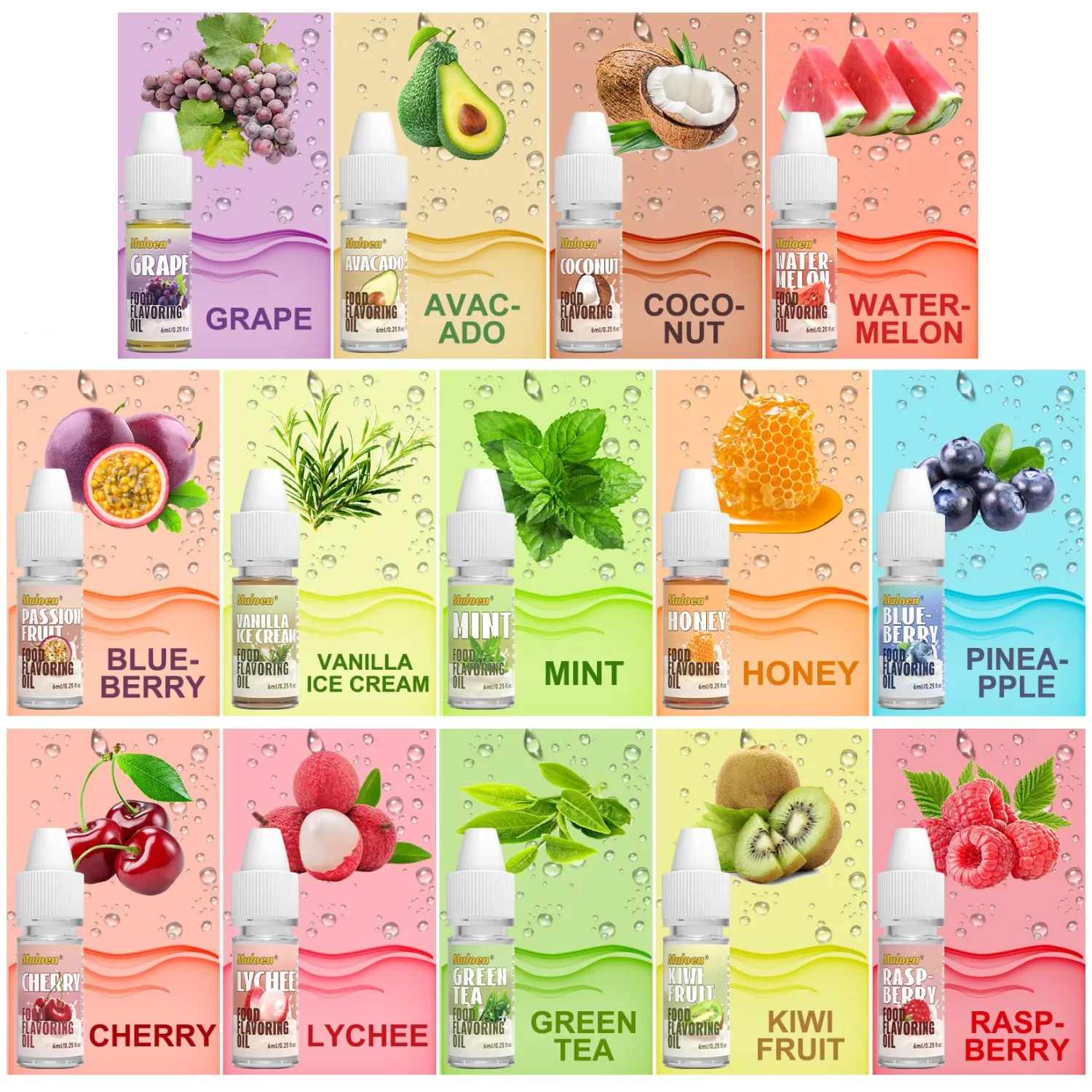 Food Flavoring Oil, 28 Flavors 100% Pure Natural Extract Liquid Oil, Concentrated Candy Flavoring for Baking, Lip Balm, Drinks, Cooking, Soap - Water & Oil Soluble - .25 Fl Oz (6 ml) Bottles