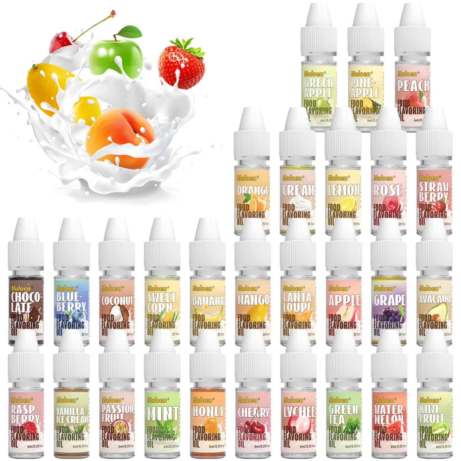 Food Flavoring Oil, 28 Flavors 100% Pure Natural Extract Liquid Oil, Concentrated Candy Flavoring for Baking, Lip Balm, Drinks, Cooking, Soap - Water & Oil Soluble - .25 Fl Oz (6 ml) Bottles