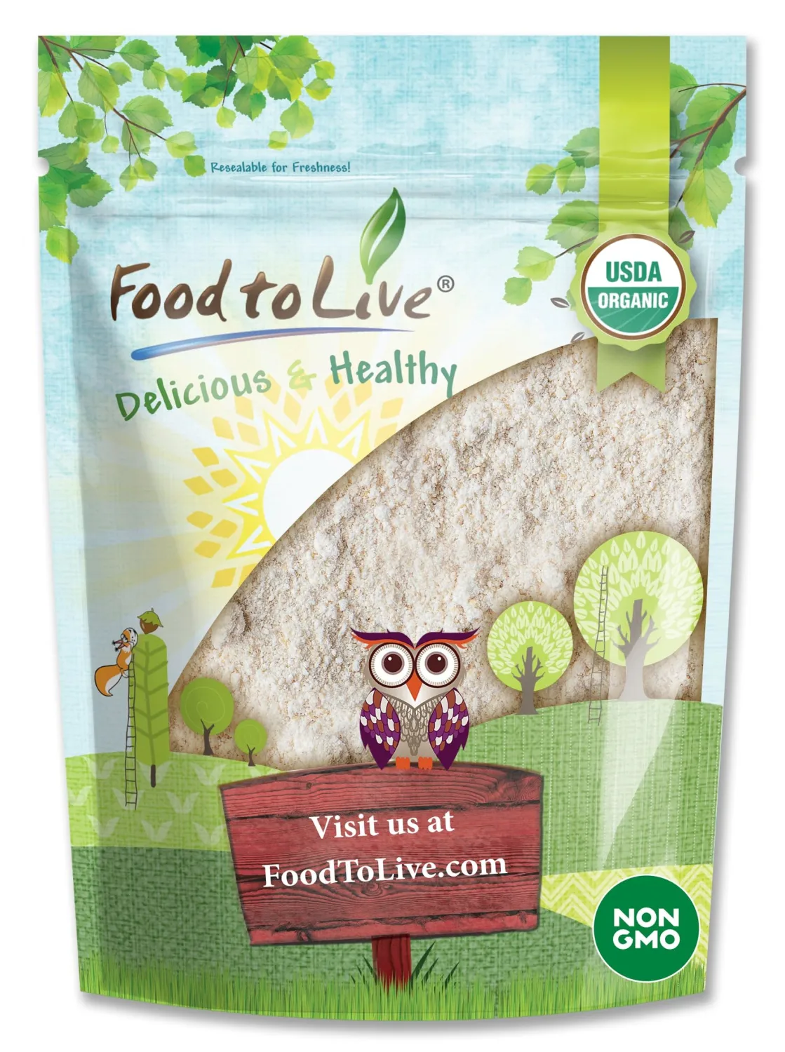 Food to Live Gluten-Free Organic Oat Flour, 1 Pound - Stone Ground from Whole Grain Oat Berries, Great for Baking Pancakes, Muffins, Waffles, Bread