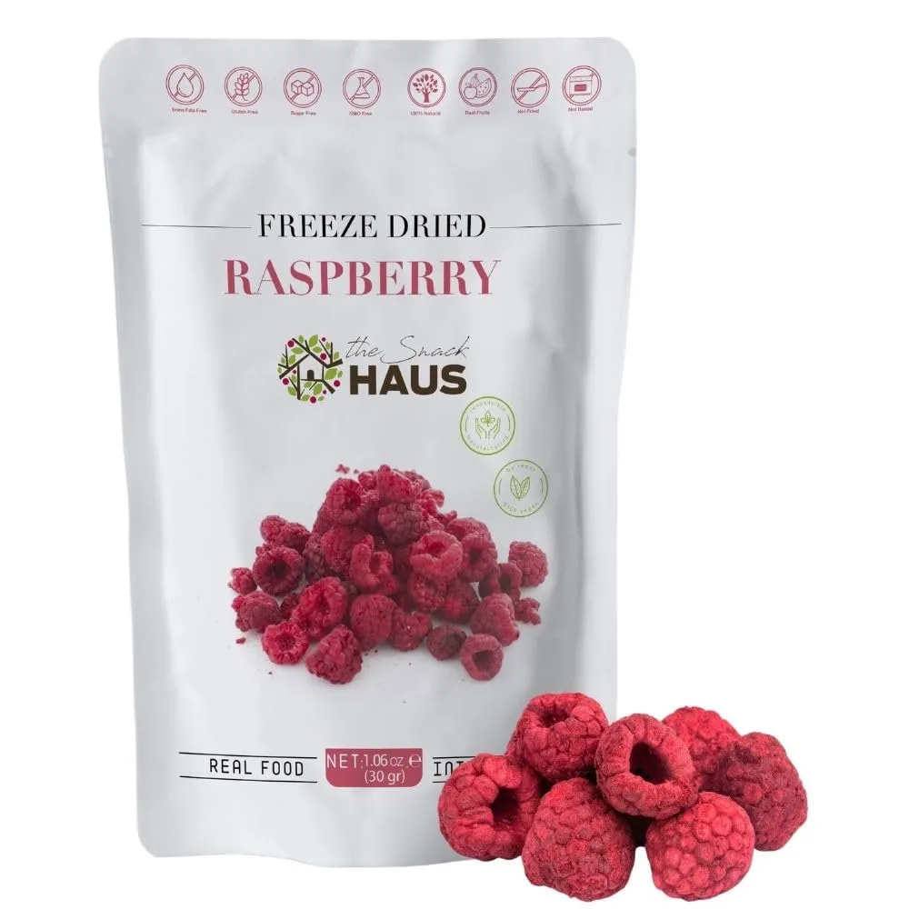 The Snack Haus Freeze-Dried Raspberries 1.06 Oz | All-Natural, No Preservatives | Nutrient-Rich, High Fiber Snack | Perfect for Yogurt, Granola, or On-The-Go! (1.06 Oz/Pack)