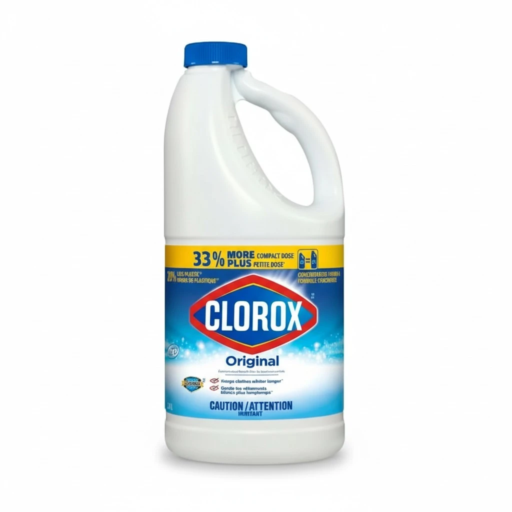 2 - Pack Chlorox original Bleachh 43 oz Cleaning Cleanser Household Disinfecting and Cleaning Solution Bundled with Vortix Ship Bag for Extra Protection Ideal for Kitchens Bathrooms Laundry & More