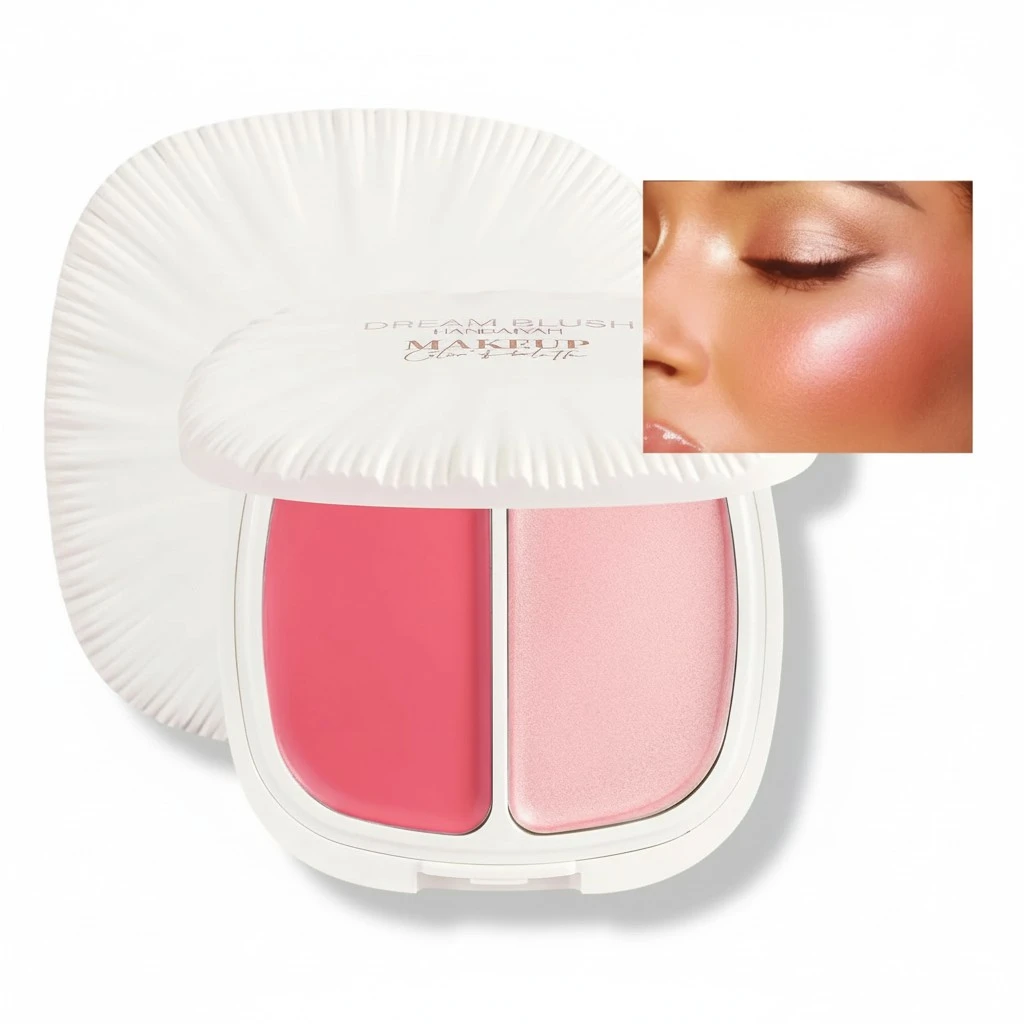 2 in 1 Pearl Cream Blush Highlights, Buildable & Blendable Face Makeup Blush for Cheeks, Lightweight Soft Long-lasting Blusher for Girls & Women, Blush+Highlight+Eyeshadow, 01#So Shy