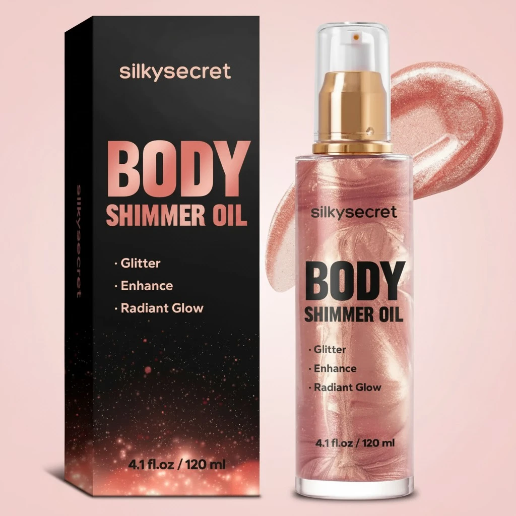Body Shimmer Oil (4.1 Fl Oz), Body Shimmering, Long-Lasting Moisturizing, Body Oil for Radiant Glow, Glitter Glow Oil, Body & Face Makeup, Rose Gold