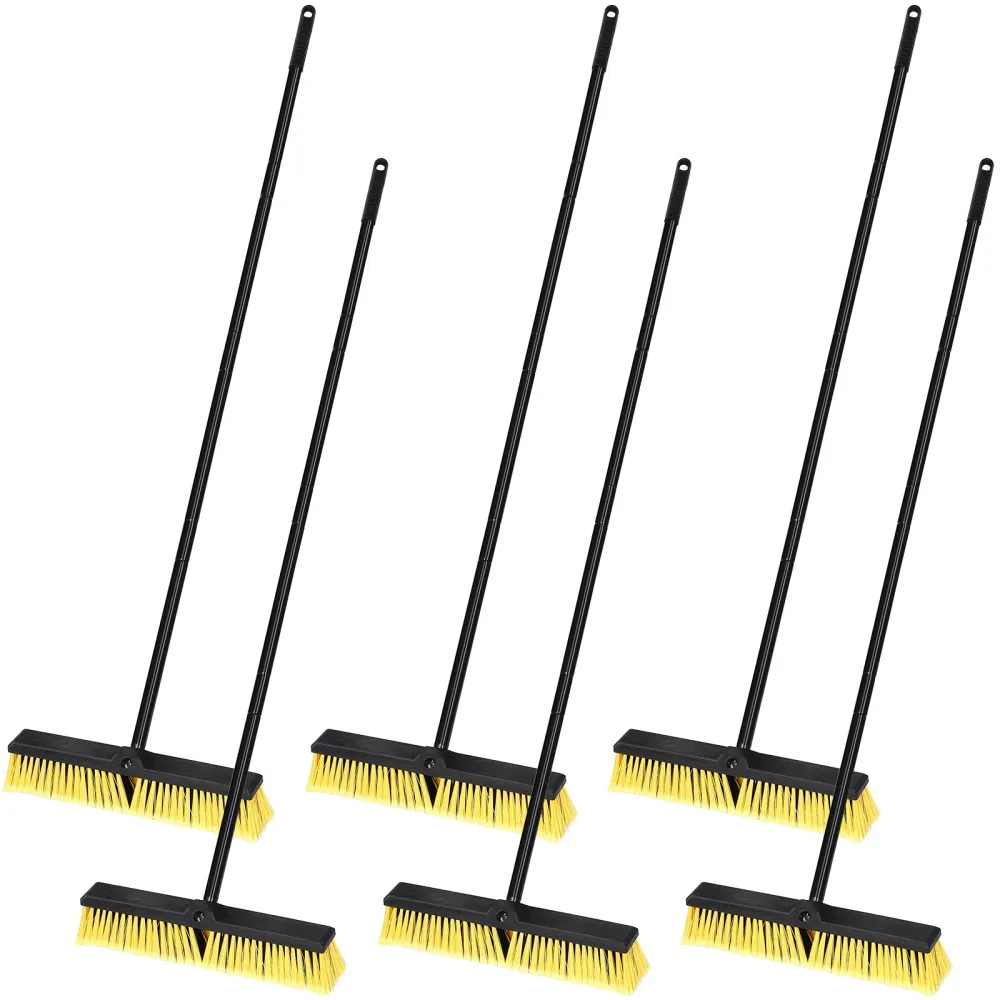 Zhehao 6 Pack 18 Inches Push Broom Outdoor, Multi Surface Garden Brush Broom with Adjustable 63" Long Handle for Deck, Driveway, Patio, Warehouse, Garage, Yard, Concrete Floor Cleaning