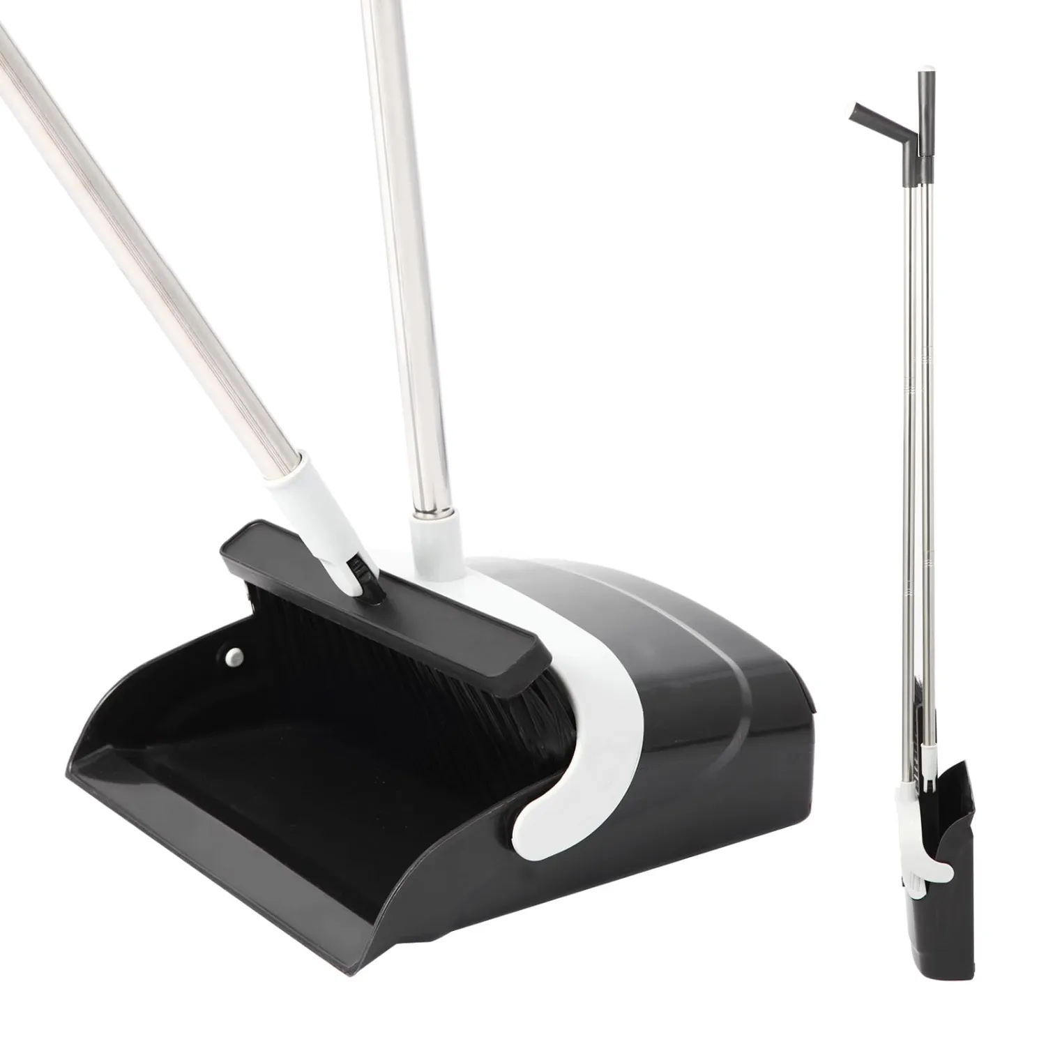 Upgrade Large Broom and Dustpan, Broom and Dustpan Set, Heavy Duty Dust Pan with 53" Long Handle Upright Dustpan Broom Set, Broom for Indoor Outdoor Garage Kitchen Room Office Lobby Use (Black)