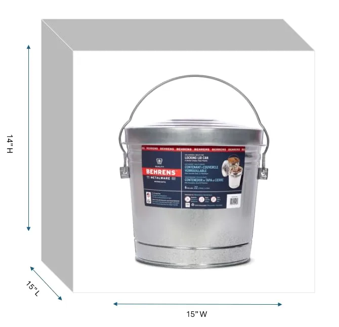 Behrens Galvanized Steel Storage Can or Waste Bin w/ Locking Lid & Handle, 6 Gal.