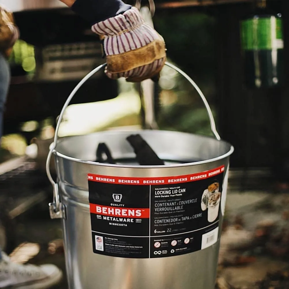 Behrens Galvanized Steel Storage Can or Waste Bin w/ Locking Lid & Handle, 6 Gal.
