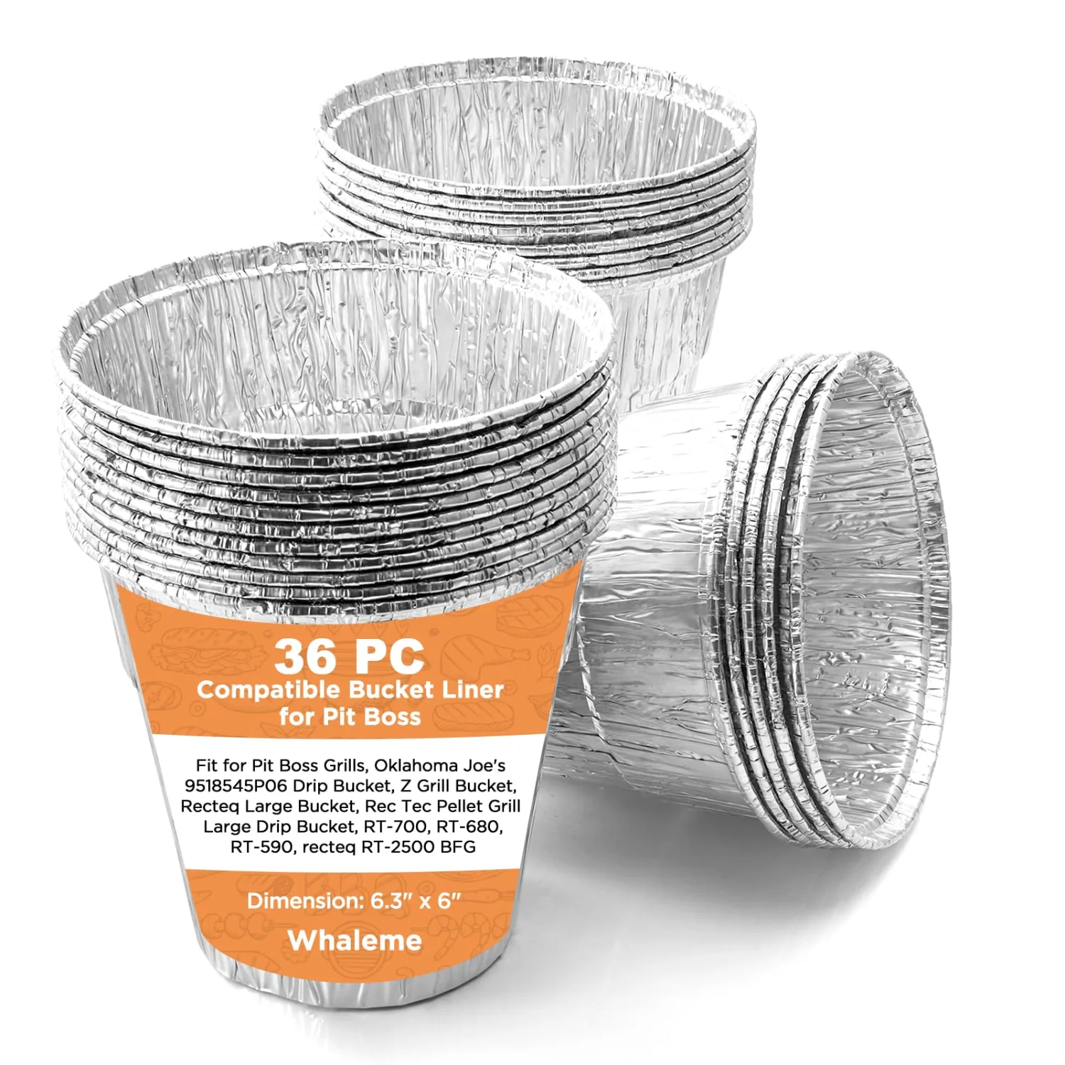 36 Pack Grease Bucket Liners & Drip Grease Bucket for Pit Boss Grills 67292 Foil, Oklahoma Joe's 9518545P06, Ironwood, Flatrock, Recteq Large Bucket etc. 6.3 x 6.0”, Disposable Drip Bucket Cup