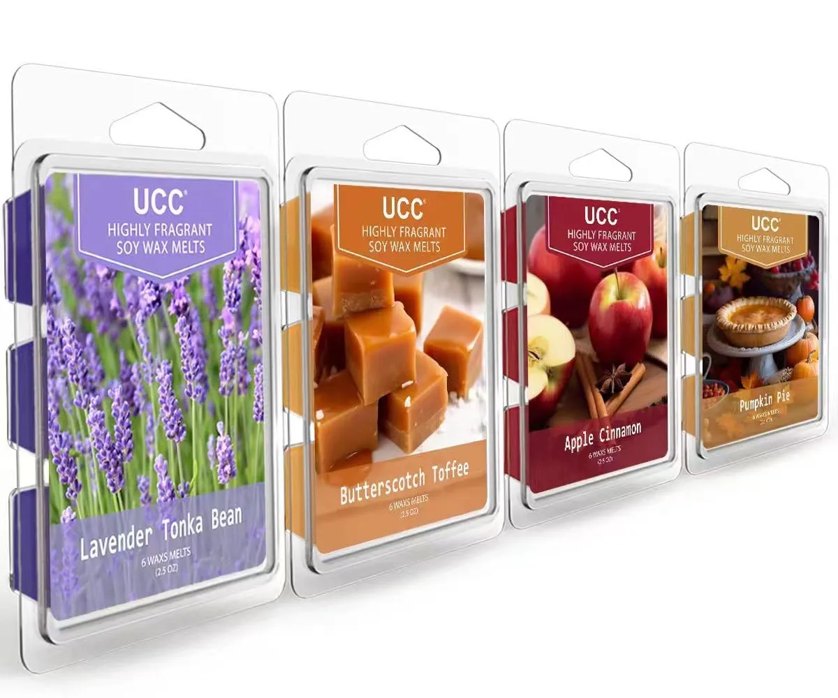 UCC Plant Based All Natural Wax Melts, Highly Scented Essential Oils Fragrances, Long Lasting Premium Soy Scented Melts Cubes, Wax Melts Tarts, Colored Wax Melt - 4 Pack