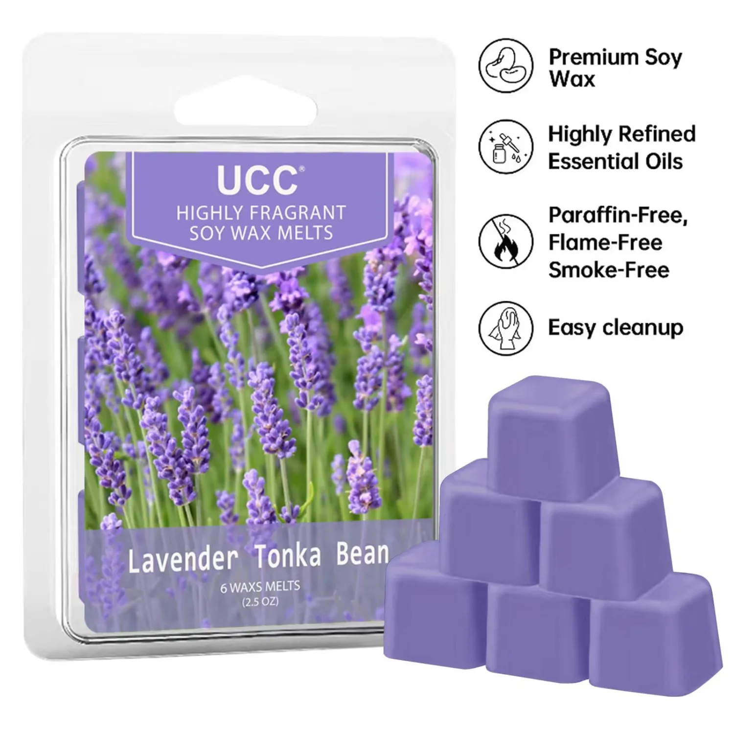 UCC Plant Based All Natural Wax Melts, Highly Scented Essential Oils Fragrances, Long Lasting Premium Soy Scented Melts Cubes, Wax Melts Tarts, Colored Wax Melt - 4 Pack