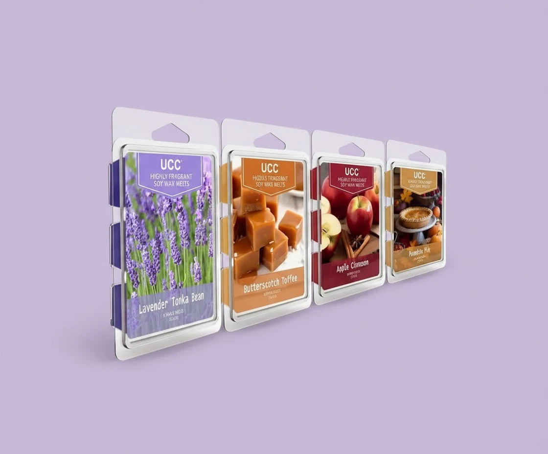 UCC Plant Based All Natural Wax Melts, Highly Scented Essential Oils Fragrances, Long Lasting Premium Soy Scented Melts Cubes, Wax Melts Tarts, Colored Wax Melt - 4 Pack
