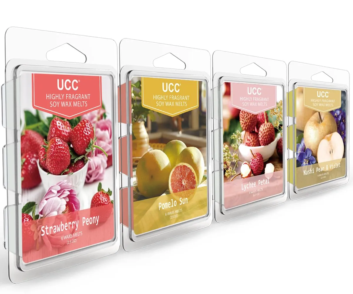 UCC Wax Melts with Strong Fragrance, Long Lasting Premium Plant Based Natural Soy Scented Melts Cubes, Wax Melts Tarts, Colored Wax Melt - 4 Pack