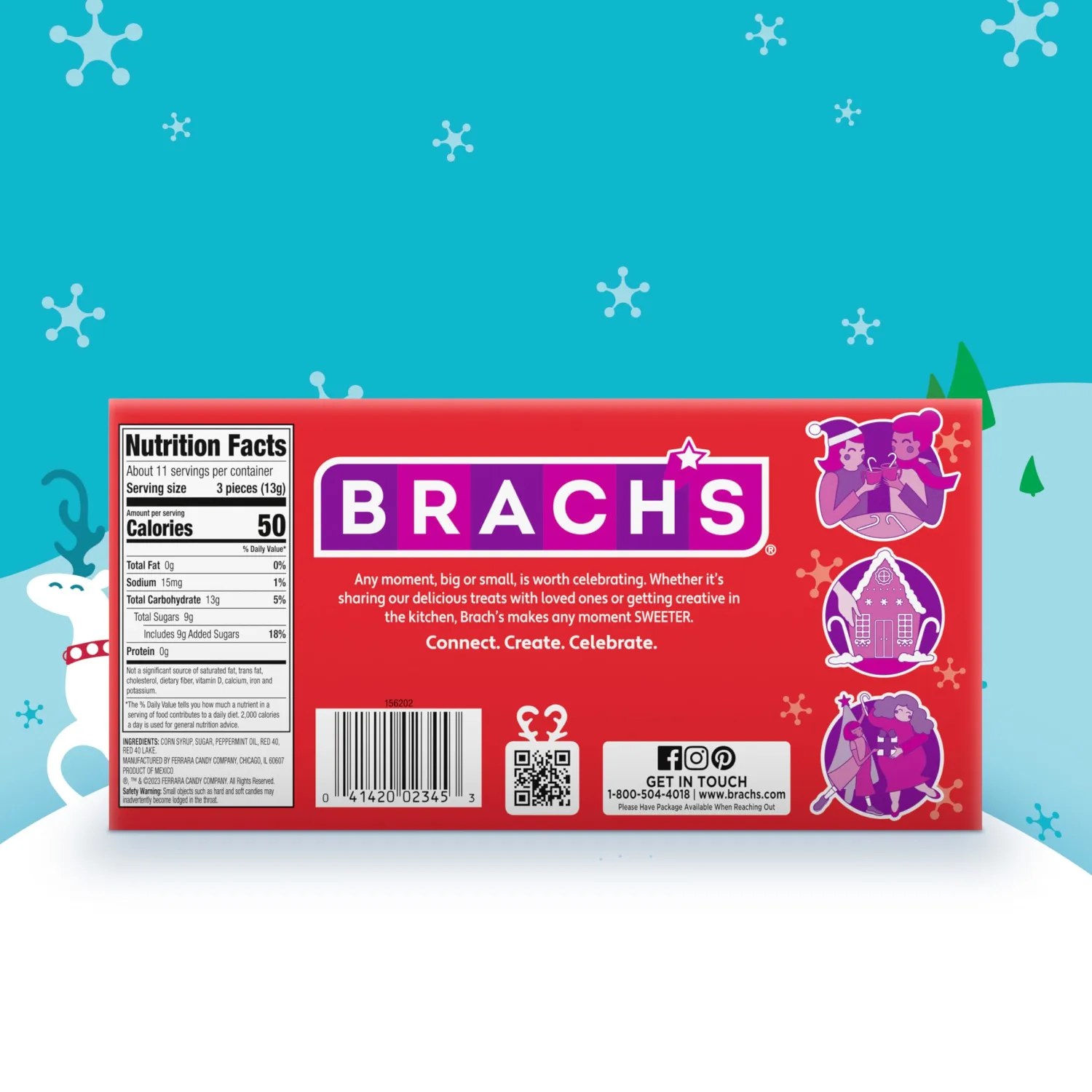 Brach's Bob's Mini Peppermint Candy Canes, 35ct - Individually Wrapped Holiday Classic, Perfect for Baking, Decorating, and Sharing