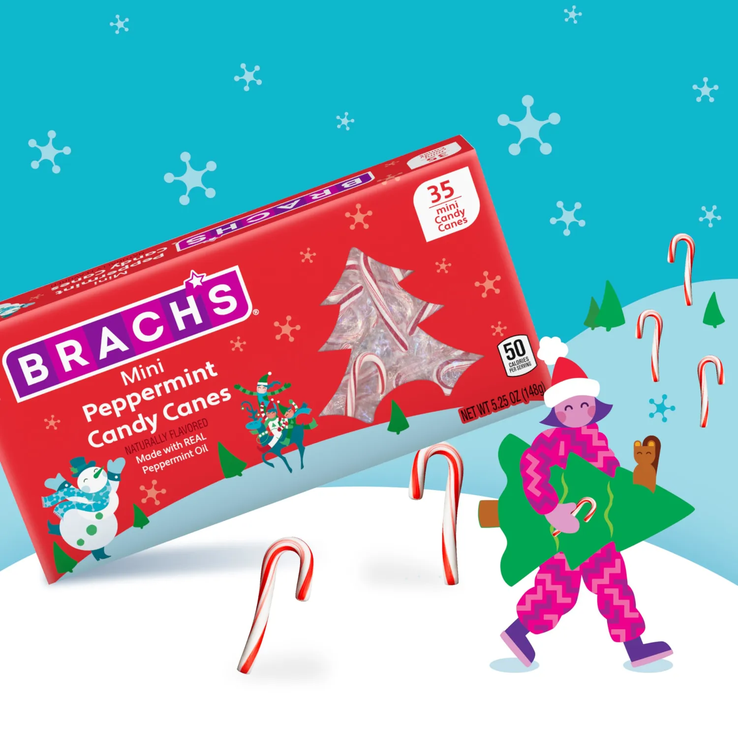 Brach's Bob's Mini Peppermint Candy Canes, 35ct - Individually Wrapped Holiday Classic, Perfect for Baking, Decorating, and Sharing