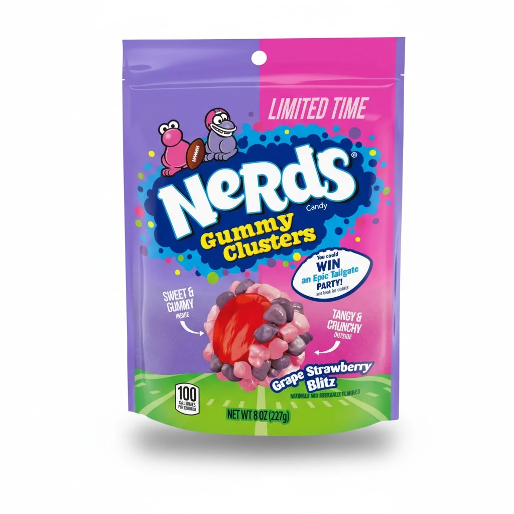 NERDS Gummy Clusters Candy, Grape Strawberry Blitz, Crunchy and Gummy, Game Day Candy, Football Party Supplies, 8 oz