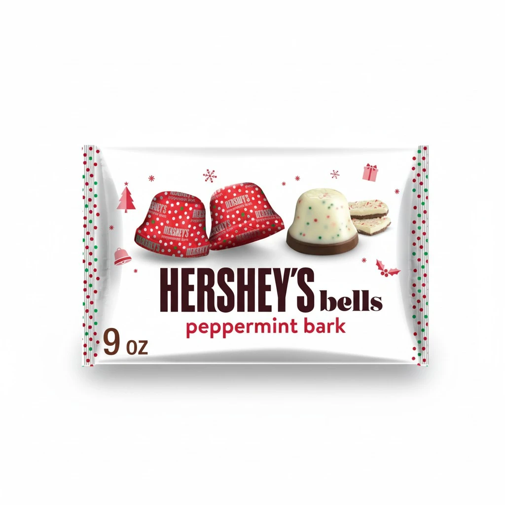 HERSHEY'S Peppermint Bark Bells, Christmas Candy Bag, 9 oz