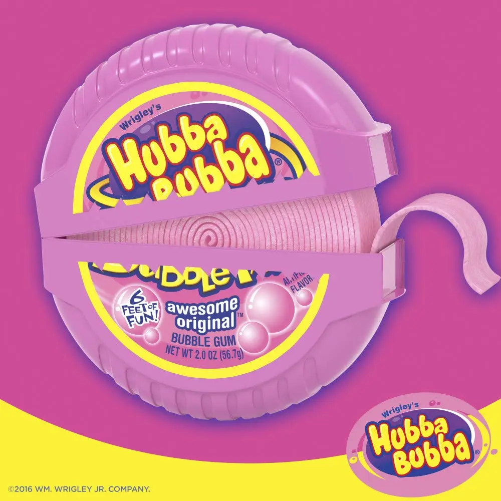 HUBBA BUBBA Gum Tape - Original Bubble Gum Bulk Pack, 2 oz, Pack of 6 Candy Bulk