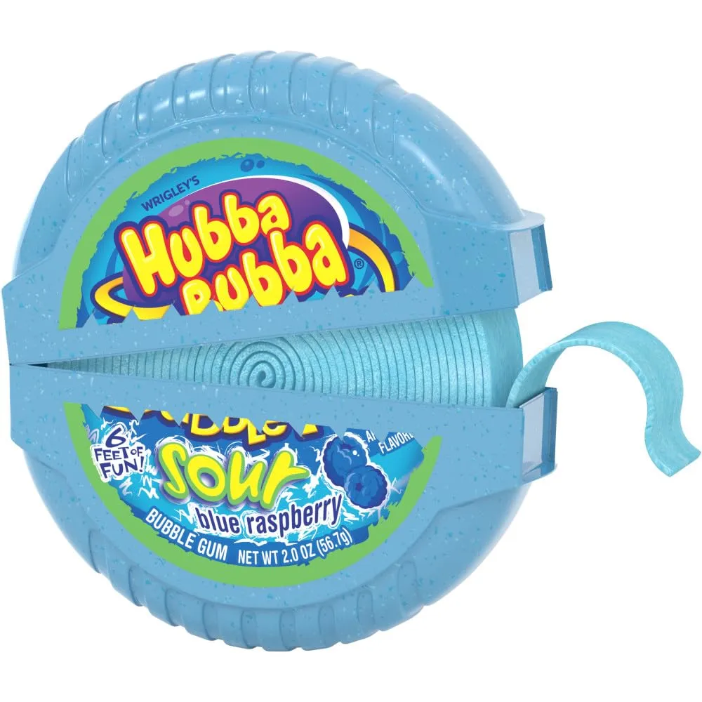 HUBBA BUBBA Sour Blue Raspberry Bubble Gum Tape, 2 ounce (Pack of 12)