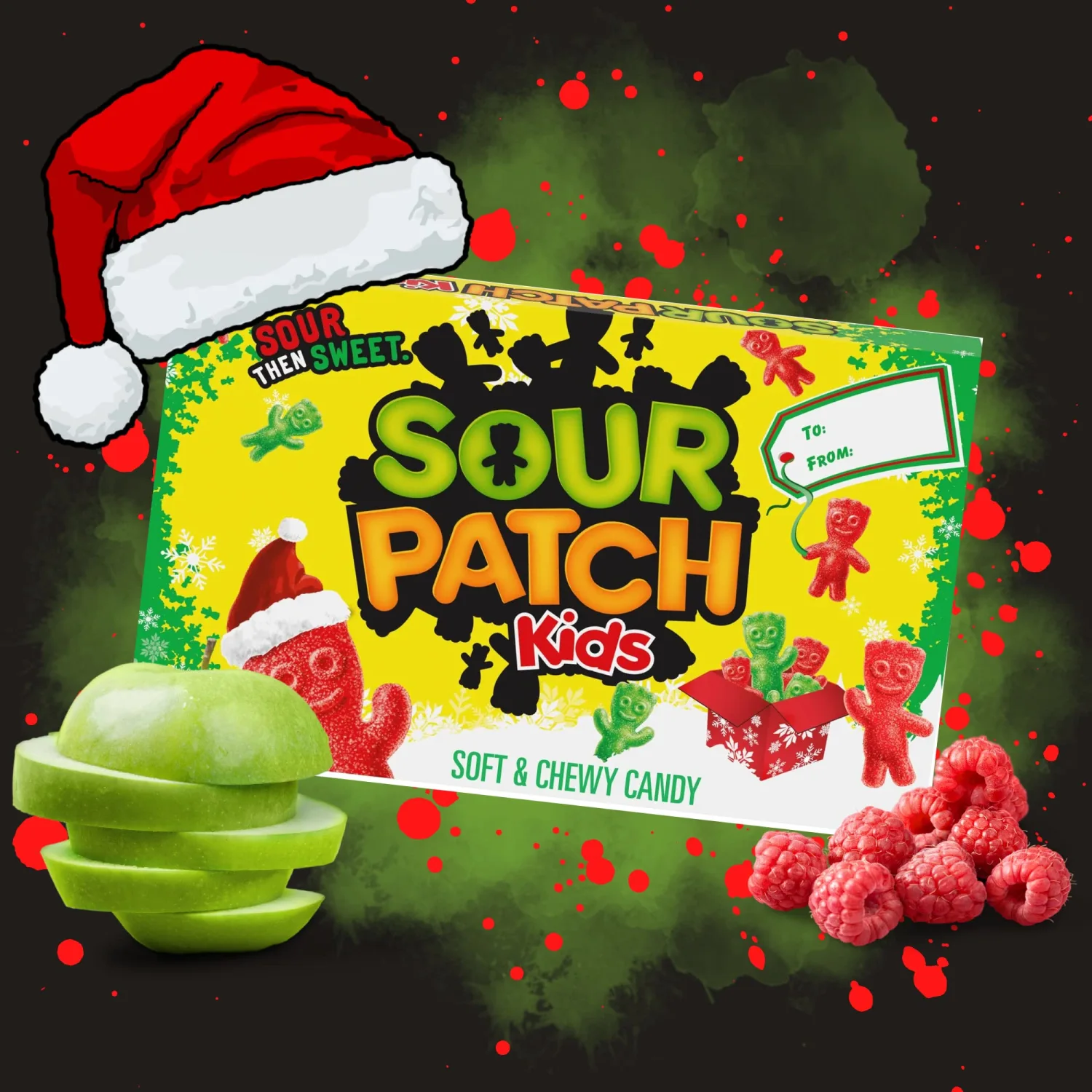 Needzo Sour Patch Kids Christmas 2024 Movie Theater Box Candy, Holiday Themed Candies for Goodie Bags and Stocking Stuffers, Pack of 3