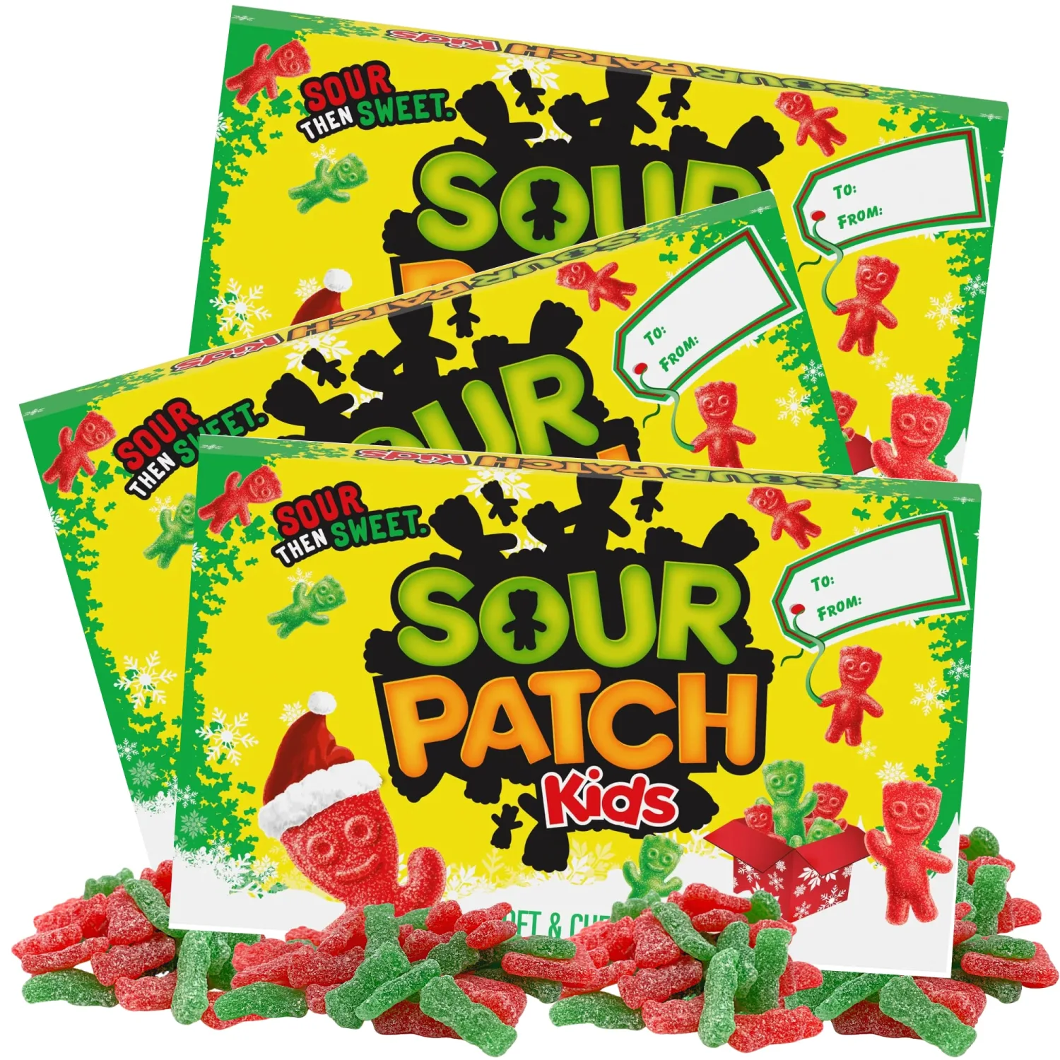 Needzo Sour Patch Kids Christmas 2024 Movie Theater Box Candy, Holiday Themed Candies for Goodie Bags and Stocking Stuffers, Pack of 3