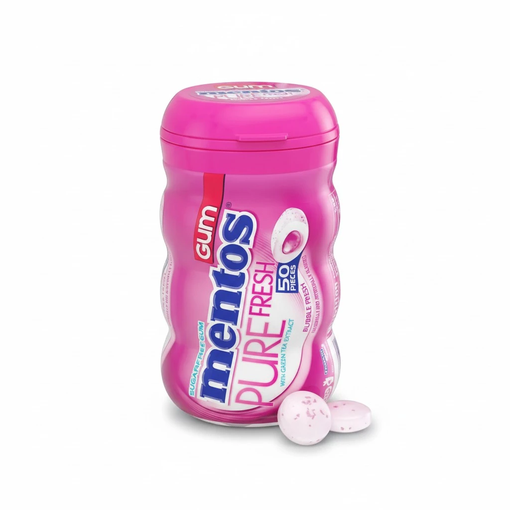Mentos Pure Fresh Sugar-Free Chewing Gum with Xylitol, Bubble Fresh Flavor, Bubble Gum, 50 Piece Bottle (Bulk Pack of 6)