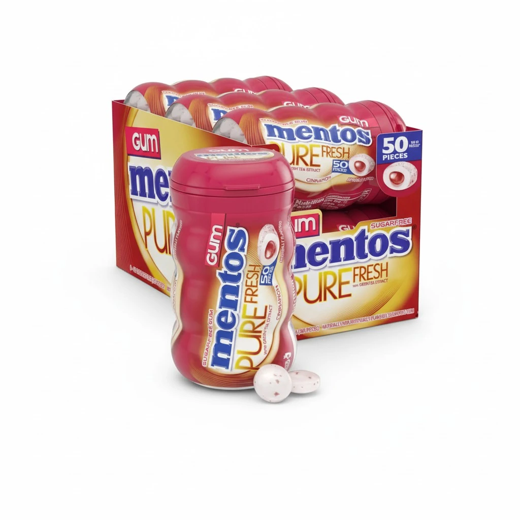 Mentos Pure Fresh Sugar-Free Chewing Gum with Xylitol, Cinnamon, Bulk, 50 Piece Bottle (Pack of 6)