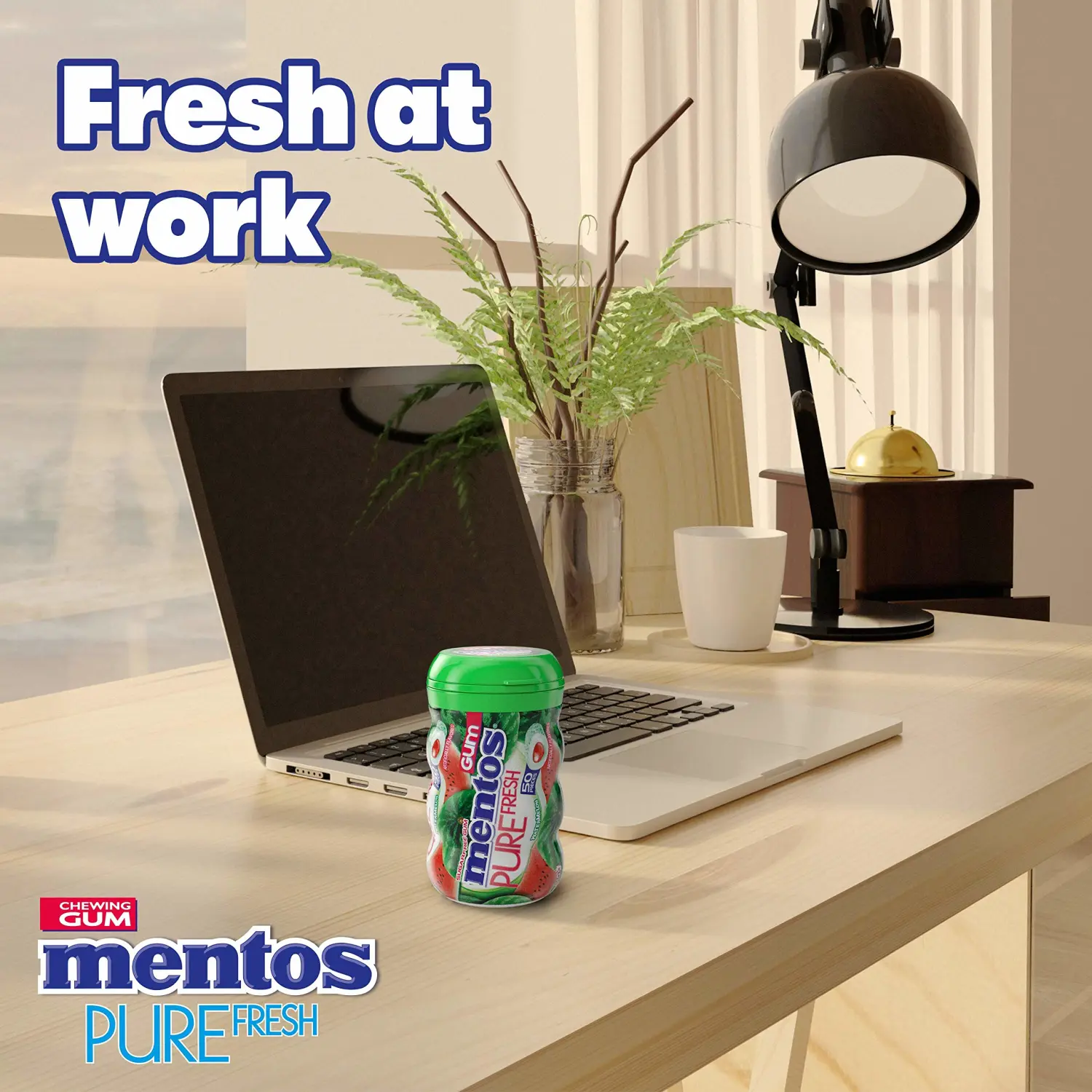 Mentos Pure Fresh Sugar-Free Chewing Gum with Xylitol, Watermelon, Bulk, 50 Piece Bottle (Pack of 6)