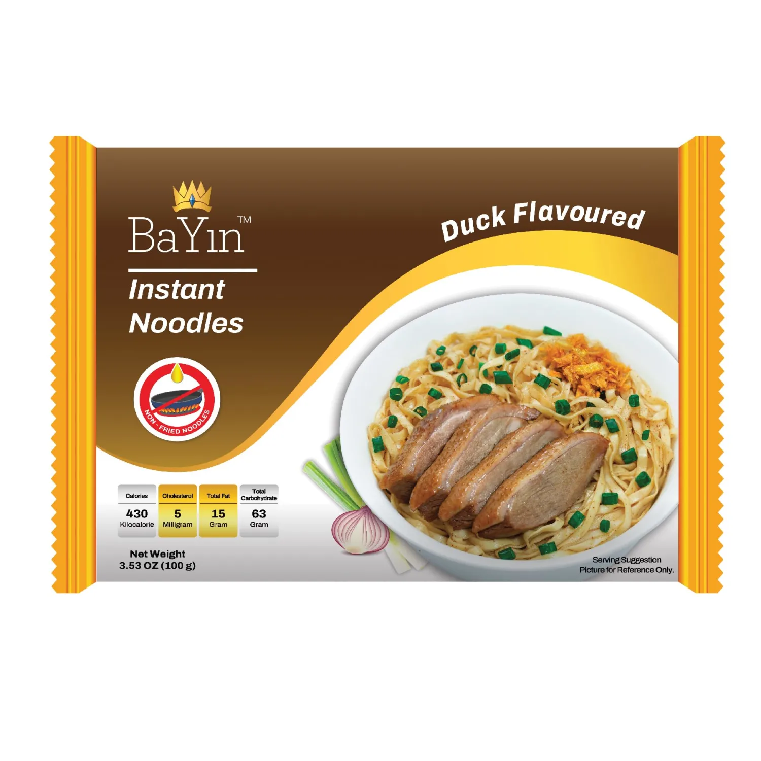 Bayin Instant Noodles - Non Fried - Dry 3.53oz (100g) Pack of 5 (Duck Flavored, 5)